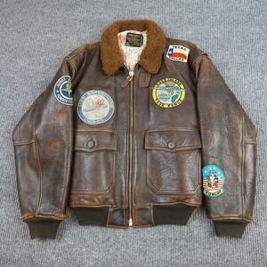 Vintage Avirex Jacket Mens Small Brown Leather G-1 Flight Top Gun Patches 80s